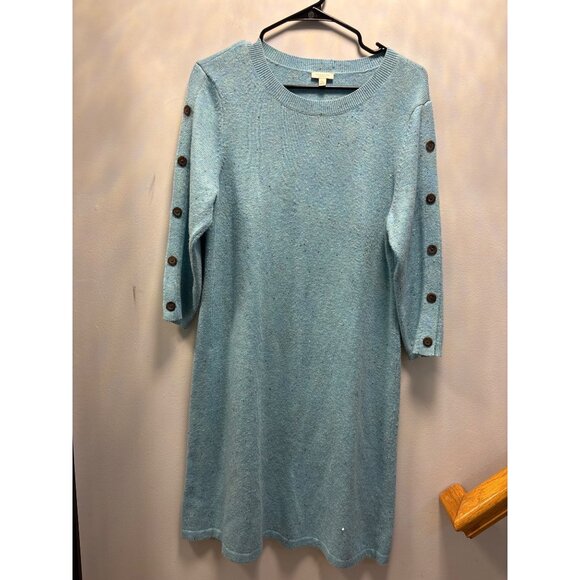 Talbots Petite Blue Elbow Sleeve Sweater Dress With Button Details On Sleeves Si - Picture 1 of 11